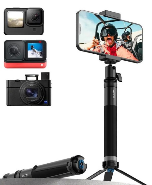Монопод TELESIN с вращающейся на 360 градусов головкой для экшн-камер, смартфонов и фотоаппаратов