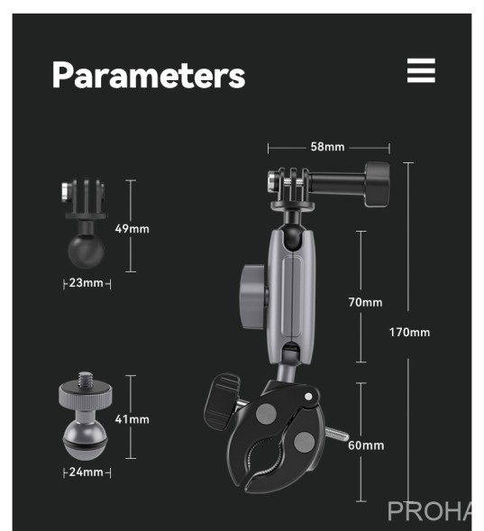 Прочное крепление - прищепка, на руль для экшн камер и камер | TELESIN