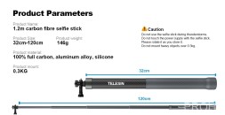 Карбоновый телескопический монопод 1.2м, для экшн-камер | TELESIN