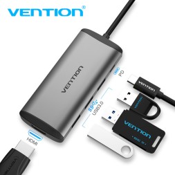 Type C мультифункциональный хаб-конвертор. 1*HDMI, 3*USB 3.0, +PD(87W) CNBHB | VENTION